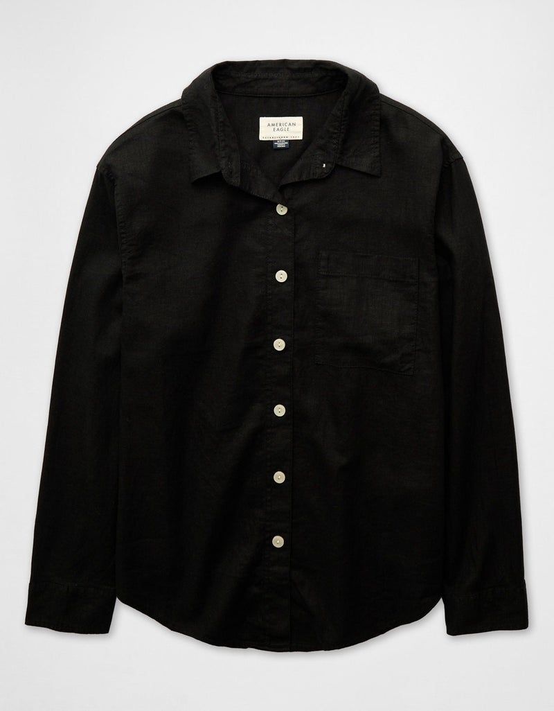 American Eagle AE Oversized Linen-Blend Button-Up Shirt - Image 3